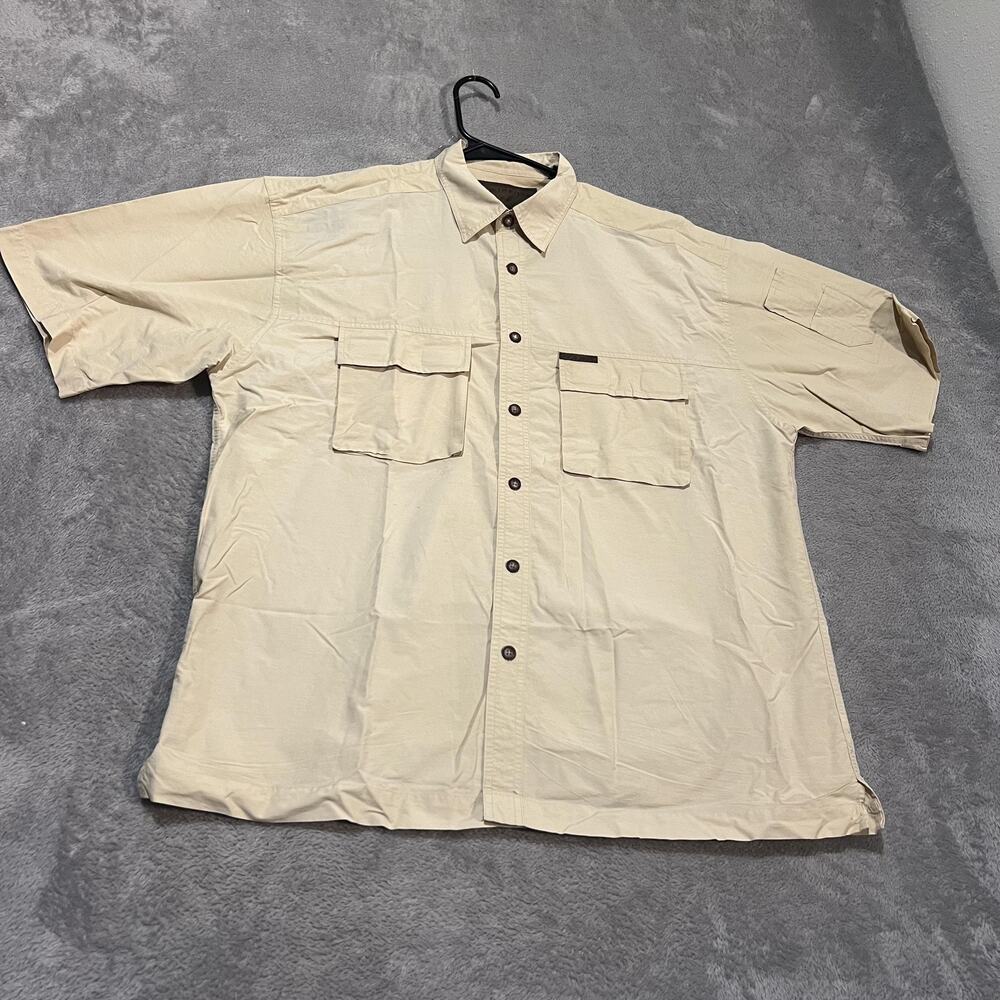 North River Shirt Mens Medium Khaki Short Sleeve Button Up Fishing Utility Guide
